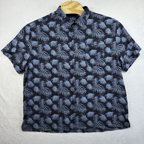 Nat Nast Button Down Shirt Blue Silk Short Sleeve Palm Tree Beach Men's Size XXL - Picture 1 of 16